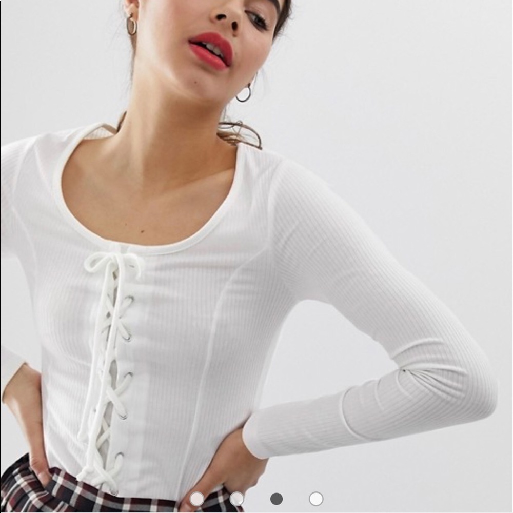 ASOS top with lattice front in Cream size 14